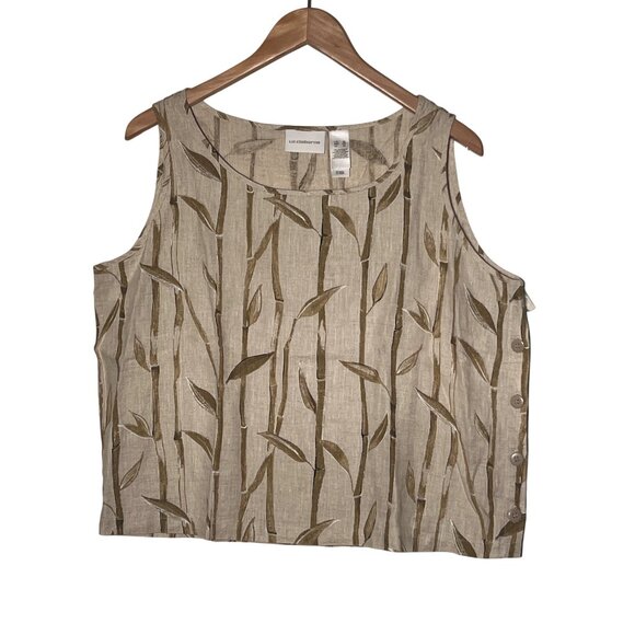 LIZ CLAIBORNE 100% Linen Bamboo Print Sleeveless Shirt Size XL - Picture 1 of 11